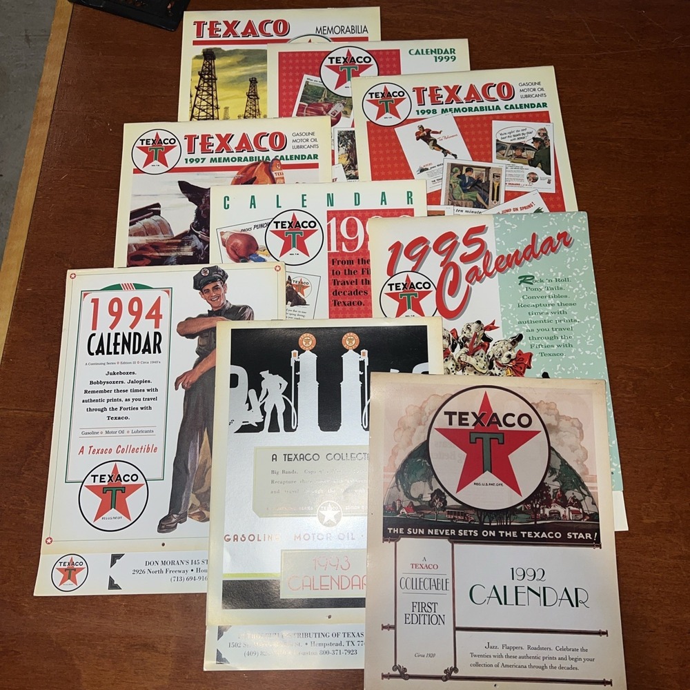 Nine Texaco Calendars From 1992 To 2000, Great Condition & Graphics UNUSED‎
